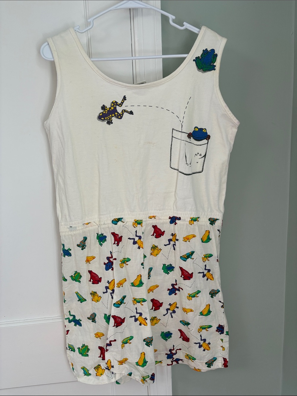 Vintage Hamwear‎ Cream Tank Romper Frog Print Made in USA Cotton Size Large